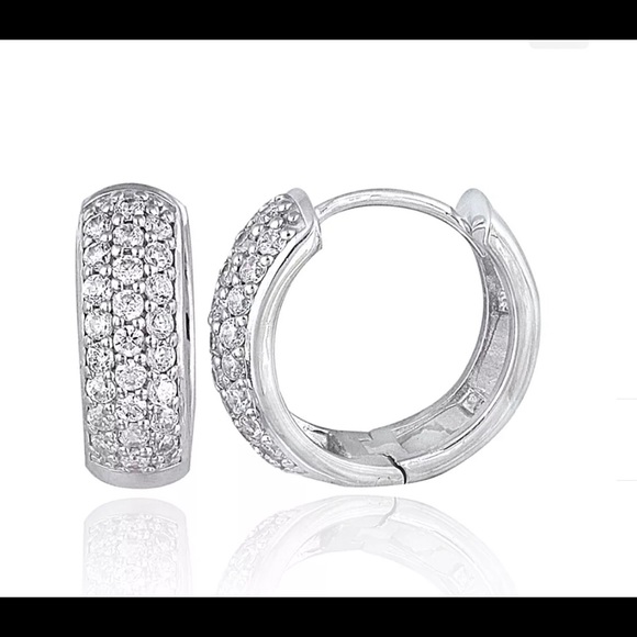 Sterling silver and cz huggie earrings - Picture 1 of 7